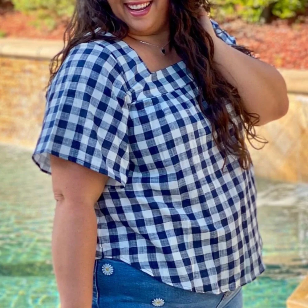 Navy Gingham Top - Picture 2 of 2